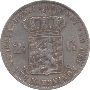 1868 SILVER 2 1/2 GULDEN NETHERLANDS - SILVER WORLD COINS - Cambridgeshire Coins