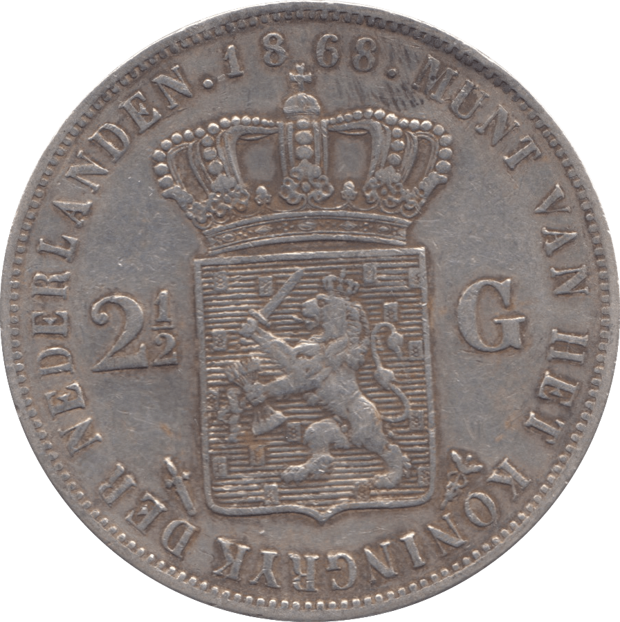1868 SILVER 2 1/2 GULDEN NETHERLANDS - SILVER WORLD COINS - Cambridgeshire Coins