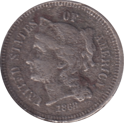 1868 SILVER 3 CENT USA - SILVER WORLD COINS - Cambridgeshire Coins