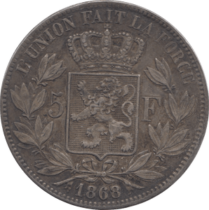 1868 SILVER BELGIAN COIN - SILVER WORLD COINS - Cambridgeshire Coins