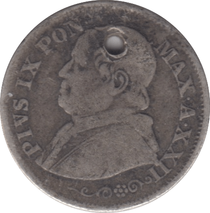 1868 SILVER ITALY PAPAL STATES 10 SOLDI HOLED - SILVER WORLD COINS - Cambridgeshire Coins