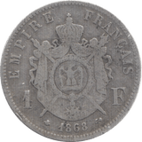 1868 SILVER ONE FRANC FRANCE - SILVER WORLD COINS - Cambridgeshire Coins