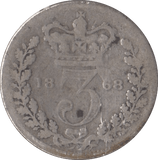 1868 SILVER THREEPENCE ( FAIR ) 2 - Threepence - Cambridgeshire Coins