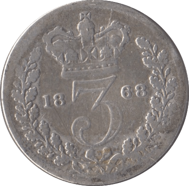 1868 SILVER THREEPENCE ( FAIR ) 3 - Threepence - Cambridgeshire Coins