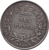 1868 SIXPENCE ( GVF ) DIE 12 - SIXPENCE - Cambridgeshire Coins