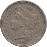 1868 THREE CENTS USA - SILVER WORLD COINS - Cambridgeshire Coins