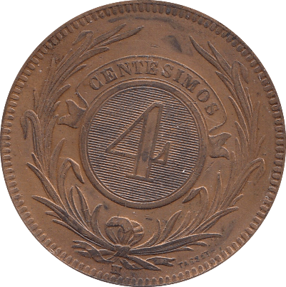 1869 4 CENTESIMOS URUGARY - WORLD COINS - Cambridgeshire Coins