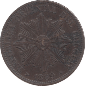 1869 4 CENTIMOS URUGUAY - WORLD COINS - Cambridgeshire Coins