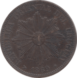 1869 4 CENTIMOS URUGUAY - WORLD COINS - Cambridgeshire Coins
