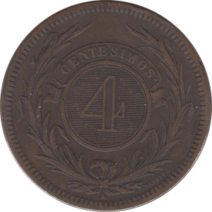 1869 4 CENTIMOS URUGUAY - WORLD COINS - Cambridgeshire Coins