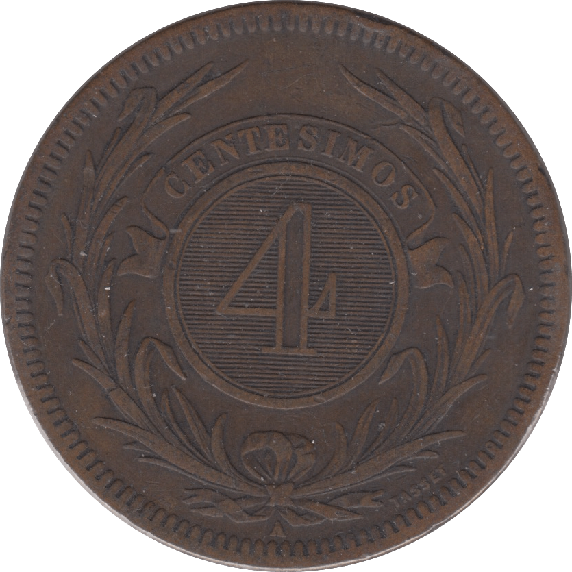 1869 4 CENTIMOS URUGUAY - WORLD COINS - Cambridgeshire Coins