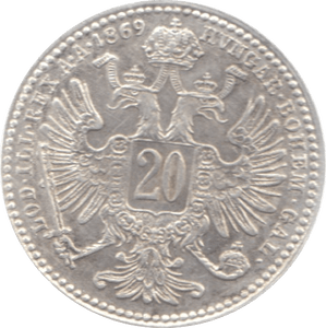 1869 AUSTRIA SILVER 20 KREUZER - SILVER WORLD COINS - Cambridgeshire Coins