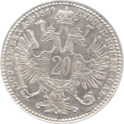 1869 AUSTRIA SILVER 20 KREUZER - SILVER WORLD COINS - Cambridgeshire Coins