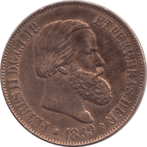 1869 BRAZIL 20 REIS - WORLD COINS - Cambridgeshire Coins