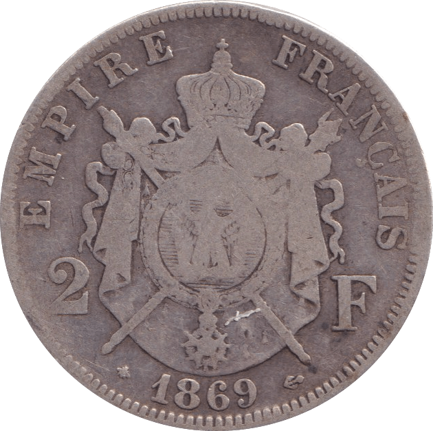 1869 SILVER 2 FRANCS FRANCE - SILVER WORLD COINS - Cambridgeshire Coins