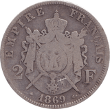 1869 SILVER 2 FRANCS FRANCE - SILVER WORLD COINS - Cambridgeshire Coins