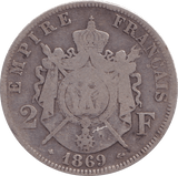 1869 SILVER 2 FRANCS FRANCE - SILVER WORLD COINS - Cambridgeshire Coins