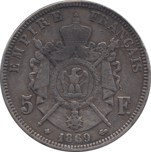 1869 SILVER 5 FRANC FRANCE - SILVER WORLD COINS - Cambridgeshire Coins