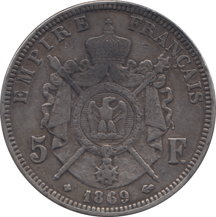 1869 SILVER 5 FRANC FRANCE - SILVER WORLD COINS - Cambridgeshire Coins