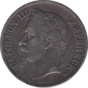 1869 SILVER 5 FRANC FRANCE - SILVER WORLD COINS - Cambridgeshire Coins