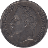1869 SILVER 5 FRANC FRANCE - SILVER WORLD COINS - Cambridgeshire Coins