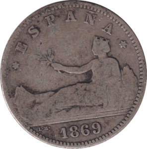 1869 SILVER ONE PESETA SPANISH - SILVER WORLD COINS - Cambridgeshire Coins