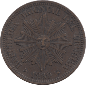 1869 URAGUAY 4 CENTESIMOS - WORLD SILVER COINS - Cambridgeshire Coins