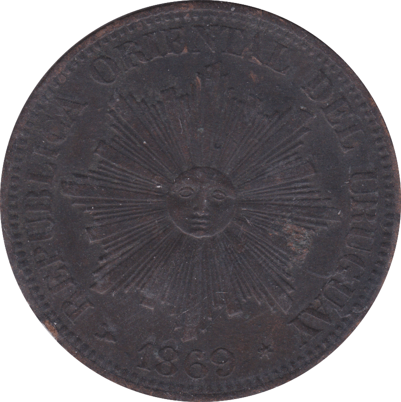 1869 URUGUARY 4 CENTIMOS - WORLD COINS - Cambridgeshire Coins