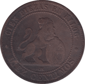 1870 10 CENTIMOS SPAIN - WORLD COINS - Cambridgeshire Coins