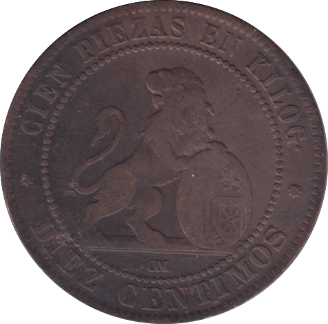 1870 10 CENTIMOS SPAIN - WORLD COINS - Cambridgeshire Coins