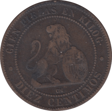 1870 10 CENTIMOS SPAIN - WORLD COINS - Cambridgeshire Coins