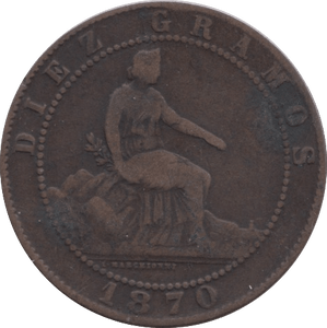 1870 10 CENTIMOS SPAIN - WORLD COINS - Cambridgeshire Coins