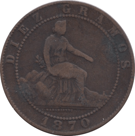 1870 10 CENTIMOS SPAIN - WORLD COINS - Cambridgeshire Coins