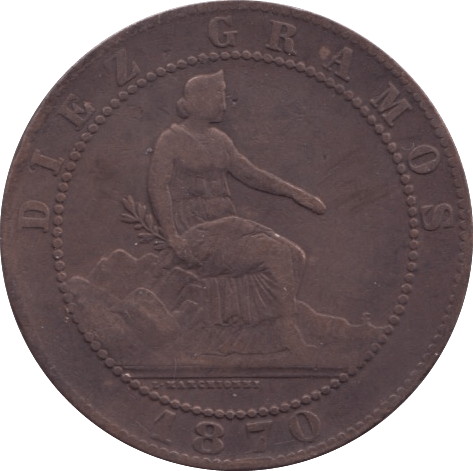 1870 10 CENTIMOS SPAIN - WORLD COINS - Cambridgeshire Coins