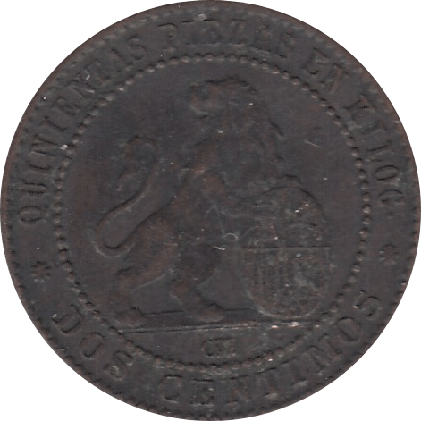 1870 2 CENTIMOS SPAIN - WORLD COINS - Cambridgeshire Coins