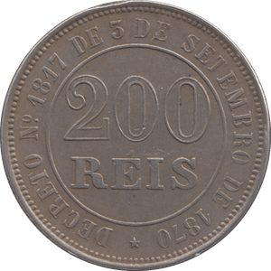 1870 200 REIS BRAZIL - WORLD COINS - Cambridgeshire Coins