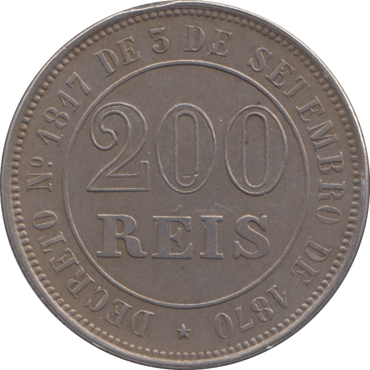 1870 200 REIS BRAZIL - WORLD COINS - Cambridgeshire Coins