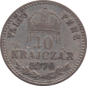 1870 AUSTRIA-HUNGARY SILVER 10 KRAJCZAR - SILVER WORLD COINS - Cambridgeshire Coins