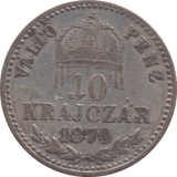 1870 AUSTRIA-HUNGARY SILVER 10 KRAJCZAR - SILVER WORLD COINS - Cambridgeshire Coins
