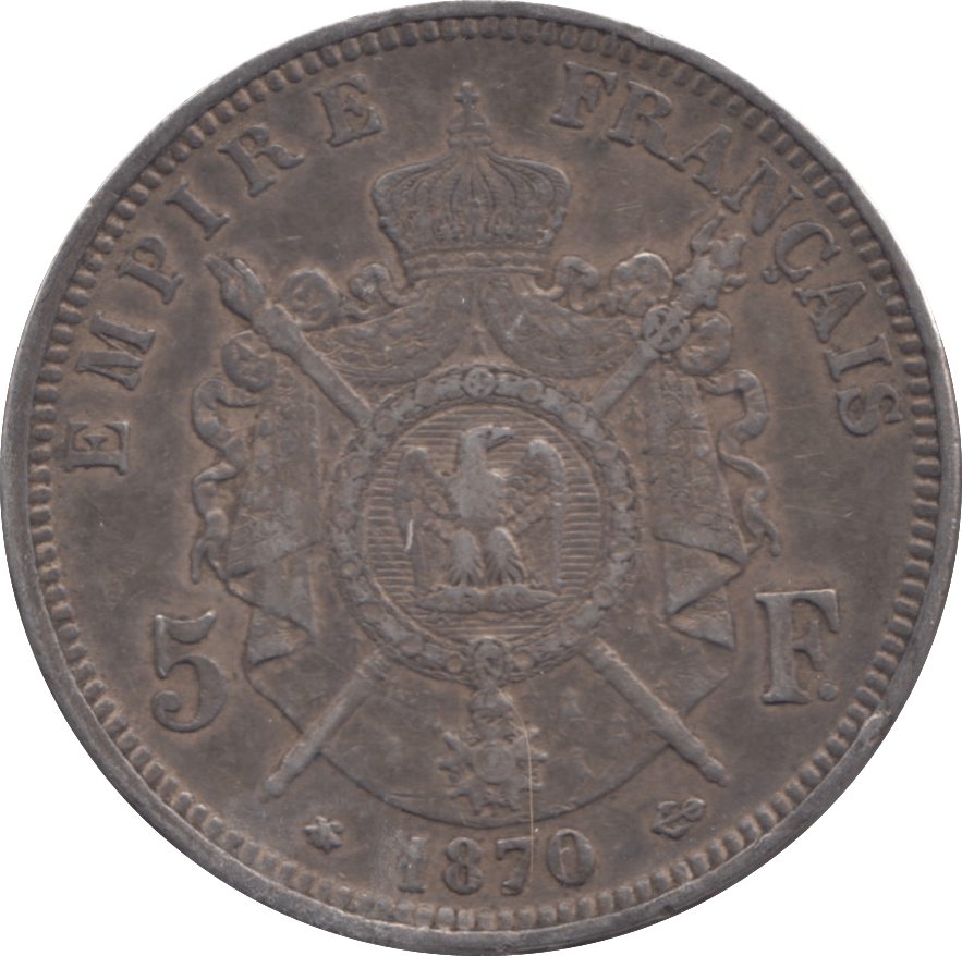 1870 FRANCE SILVER FIVE FRANCS CR31 - WORLD SILVER COINS - Cambridgeshire Coins