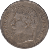 1870 FRANCE SILVER FIVE FRANCS - WORLD SILVER COINS - Cambridgeshire Coins