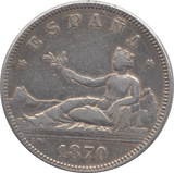 1870 SILVER 2 PESETAS SPAIN - SILVER WORLD COINS - Cambridgeshire Coins