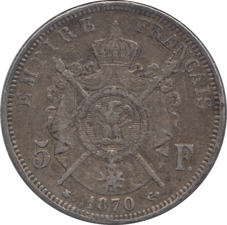 1870 SILVER 5 FRANCS FRANCE - SILVER WORLD COINS - Cambridgeshire Coins