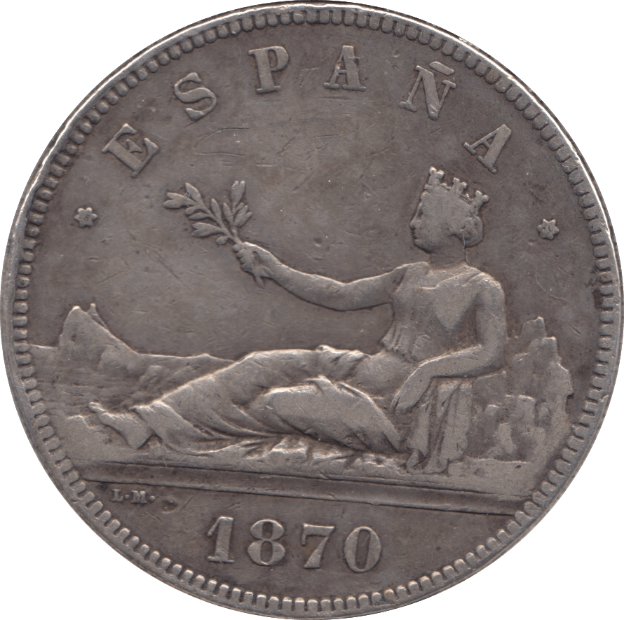 1870 SILVER SPAIN 5 PESETAS - WORLD COINS - Cambridgeshire Coins