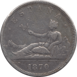 1870 SILVER SPAIN 5 PESETAS - WORLD COINS - Cambridgeshire Coins