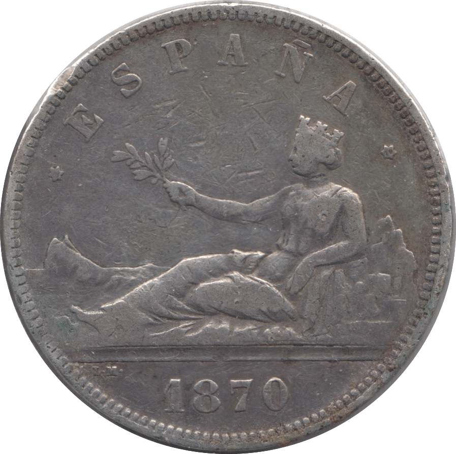 1870 SILVER SPAIN 5 PESETAS - WORLD COINS - Cambridgeshire Coins