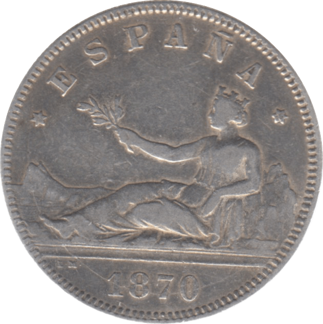 1870 SPAIN 2 PESETAS - WORLD COINS - Cambridgeshire Coins