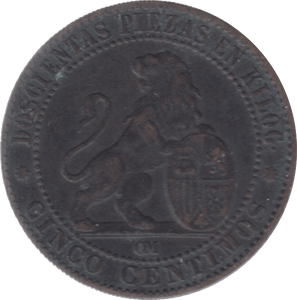 1870 SPAIN 5 CENTIMOS - WORLD COINS - Cambridgeshire Coins