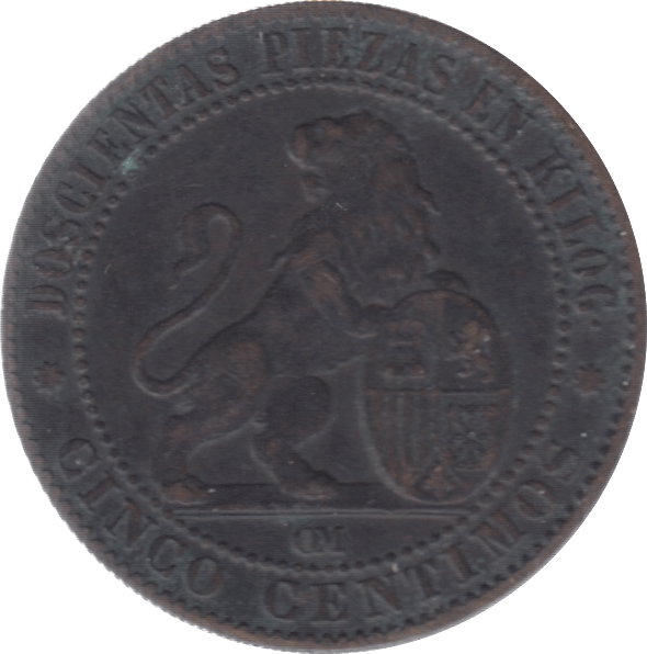 1870 SPAIN 5 CENTIMOS - WORLD COINS - Cambridgeshire Coins