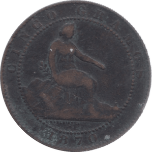 1870 SPAIN 5 CENTIMOS - WORLD COINS - Cambridgeshire Coins